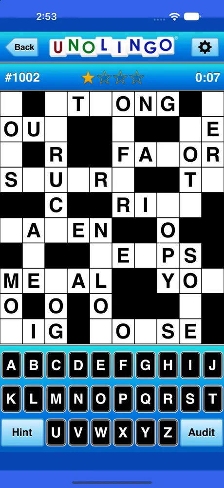 A Unolingo puzzle in progress